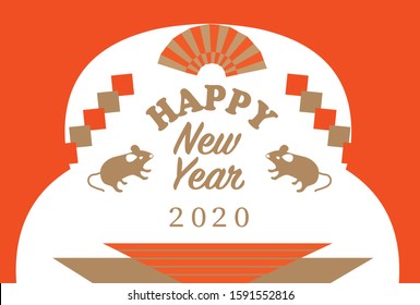 It's the New Year's card material of 2020/the design of the round rice cake offered to gods at New Year's at New Year's and the mouse.