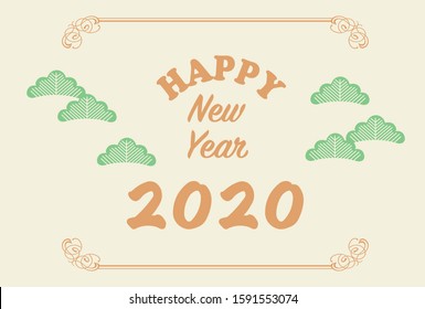 It's the New Year's card material of 2020/the design of the mark of a pine.