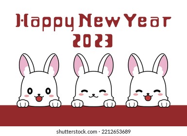 New Year's card material for 2023 with Happy New Year characters and rabbits