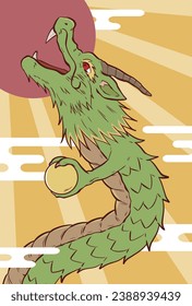 New Year's card material with illustration of a dragon holding a jewel