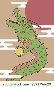 New Year's card material with illustration of a dragon holding a jewel