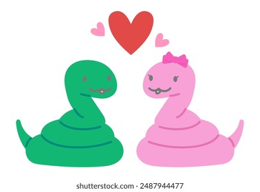 New Year's card material, illustration of cute snakes facing each other in the Year of the Snake