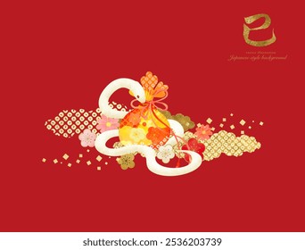 New Year's card material with Japanese white snake pattern Translation: Snake