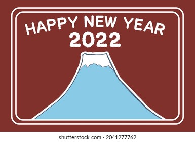 New Year's card material with Mt. Fuji illustration and Happy New Year characters on a simple red background