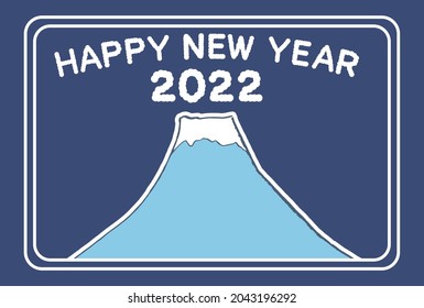 New Year's card material with Mt. Fuji illustration and Happy New Year characters on a simple blue background