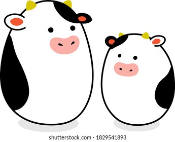 New Year's card material for Ox parent and child figurines.