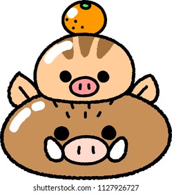 New Year's card material Parent-child of wild boar type wild boar