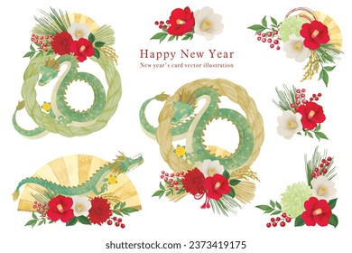 New Year's card material set for the year of the dragon with shimenawa decoration