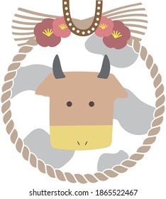 New Year's Card Material Of Shimenawa And Cow