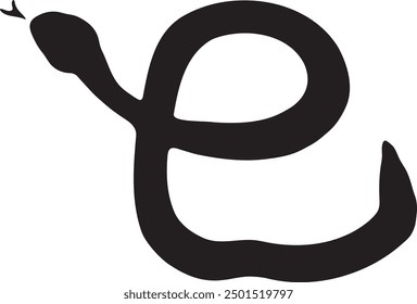 New Year's card material, "Snake" character drawn with a brush, monochrome