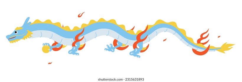 New Year's card material for the year of the dragon 2024, dragon flying in the sky with body lying down, no line, Vector Illustration