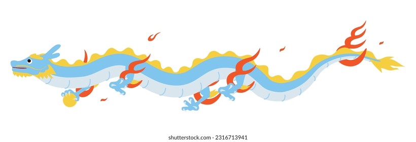 New Year's card material for the year of the dragon 2024, dragon flying in the sky with body lying down, no line, Vector Illustration