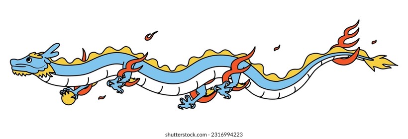 New Year's card material for the year of the dragon in 2024, dragon flying in the sky with its body lying down, Vector Illustration