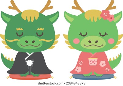 New Year's card material Year of the Dragon Dragon couple illustration (kimono)