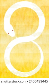 New Year's card material for the year of the Snake 2025, Ouroboros biting his own tail and making a circle, and golden Japanese background, Vector Illustration