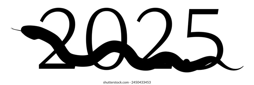 New Year's card material for the year of the snake 2025, the number 2025 and a silhouette of a snake, Vector Illustration