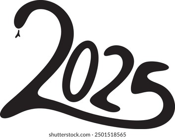 New Year's card material, Year of the Snake 2025, brush letters, monochrome