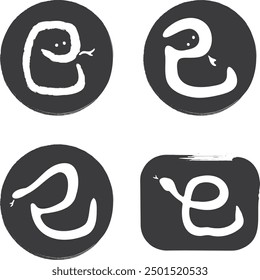 Neujahrskartenmaterial, handgeschriebenes Emoji-Set zum Jahr der Schlange, monochrom