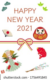 New Year's card: Mizuhiki and Daruma, sea bream, New Year decoration design
Japanese traditional New Year greetings
Translation: Fortune