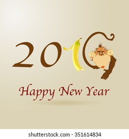 New Year's card with a Monkey. Design 2016
