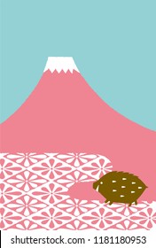 New Year's card of Mount Fuji and the wild boar