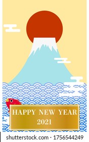 New Year's card: Mt. Fuji and the first sunrise of the year, design of sea bream, sea, and haze
Japanese traditional New Year greetings