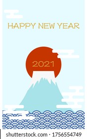 New Year's card: Mt. Fuji and the first sunrise, design of haze and waves
Japanese traditional New Year greetings
