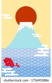 New Year's card: Mt. Fuji and the first sunrise of the year, design of sea bream, sea, and haze
Japanese traditional New Year greetings