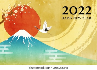 New Year's card of Mt. Fuji, first sunrise and crane

translation: Fuji (Fuji is the name of a mountain in Japan.) 