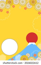 New Year's card, photo frame of Mt. Fuji and plum blossoms, 2022