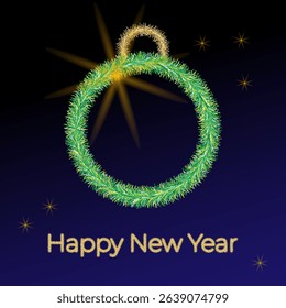 A New Year's card with a picture of a Christmas bell and the inscription "Happy New Year". Vector design made of tinsel