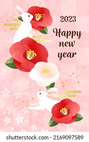 New Year's card of rabbit and camellia