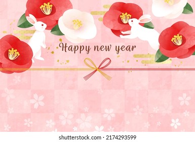 New Year's card of rabbit and camellia