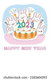 New Year's card of rabbits eating 2023 carrot cake (2023)