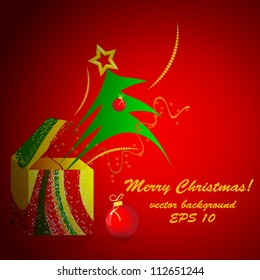 New Year's card with red balls and a streamer