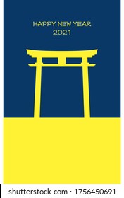 New Year's card: shrine torii silhouette, yellow and dark blue design
Japanese traditional New Year greetings