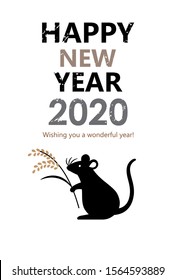 New year's card of silhouette mouse with rice ear