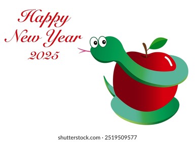 New Year's card of a snake coiled around an apple