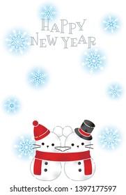 New Year's card : Snowmen in the shape of a mouse
