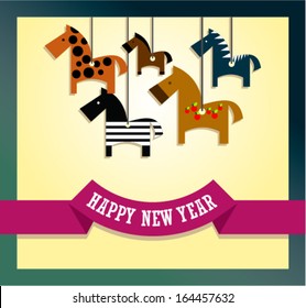 New Year's  Card with stylized horses image