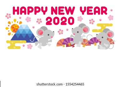 New Year's card template 2020 Digital pop Japanese style mice (Japan postcard ratio)