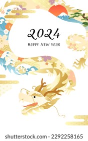 New Year's card template for the 2024 year of the dragon. (vector illustration)