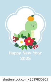 Plantilla de la tarjeta del Año Nuevo para 2025, Año de la Serpiente. Lindo, floral, Vector