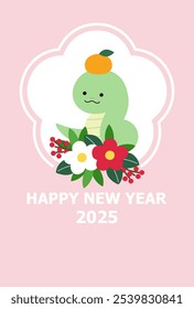 New Year's card template for 2025, Year of the Snake. Cute, floral, vector