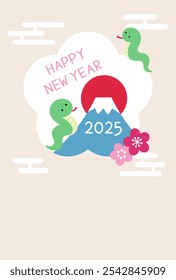 New Year's card template for 2025, Year of the Snake. Snake year, cute, frame, flower, vector