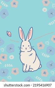 New Year's card template with cute rabbit illustration, No word of greeting