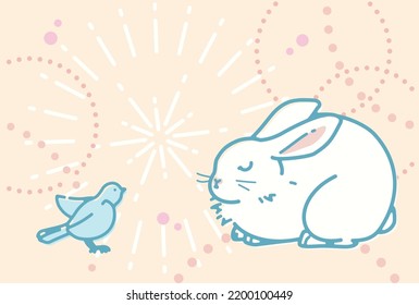 New Year's card template with cute rabbit illustration, No word of greeting