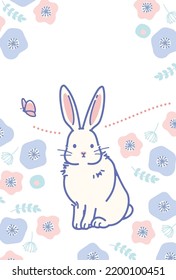 Plantilla de tarjeta de Año Nuevo con linda ilustración de conejo, sin palabras de saludo