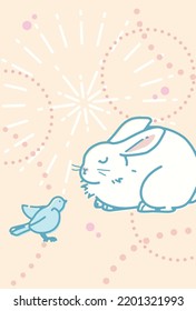 New Year's card template with cute rabbit illustration, No word of greeting