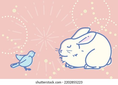 New Year's card template with cute rabbit illustration, No word of greeting